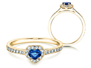 Bague de fiançailles Heart Saphir dans or jaune