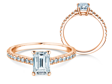 Bague de fiançailles Emerald Pavé en or rose