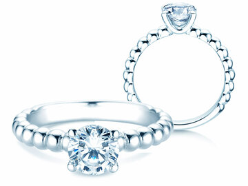 Bague de fiançailles Classic Beads en 9K or blanc avec diamant 1,00ct H/SI